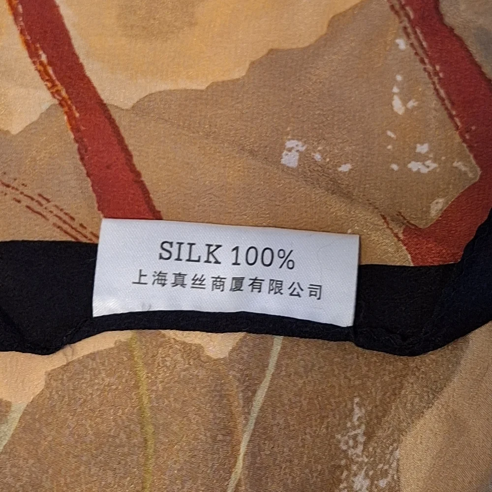 QIFANG 100% SILK Floral Print Scarf with Black Border